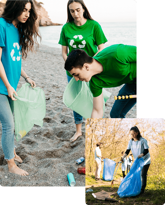 People cleaning beach
